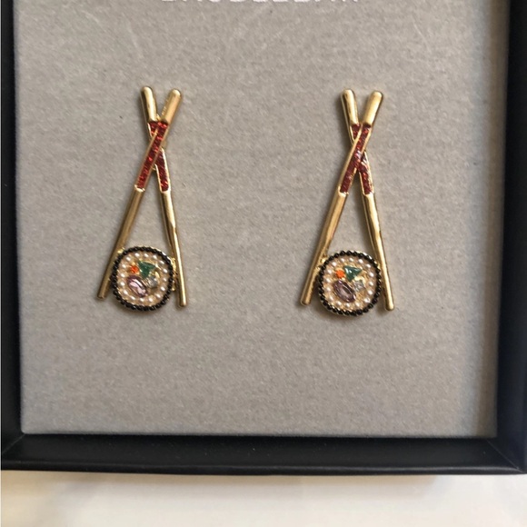 BaubleBar Gold Tone Chopsticks & Sushi Roll Drop Earrings Crystal Accents NIB - Picture 5 of 10